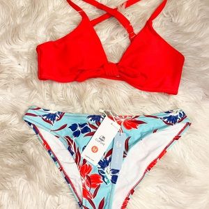 Red and Blue Floral Bikini- NEW
